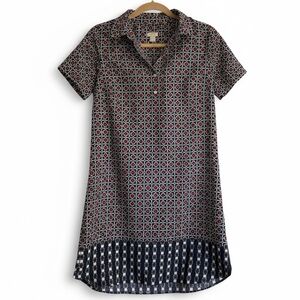 New J. Crew Geometric Print Short Sleeve Collared Shirt Dress Multicolor Size 4